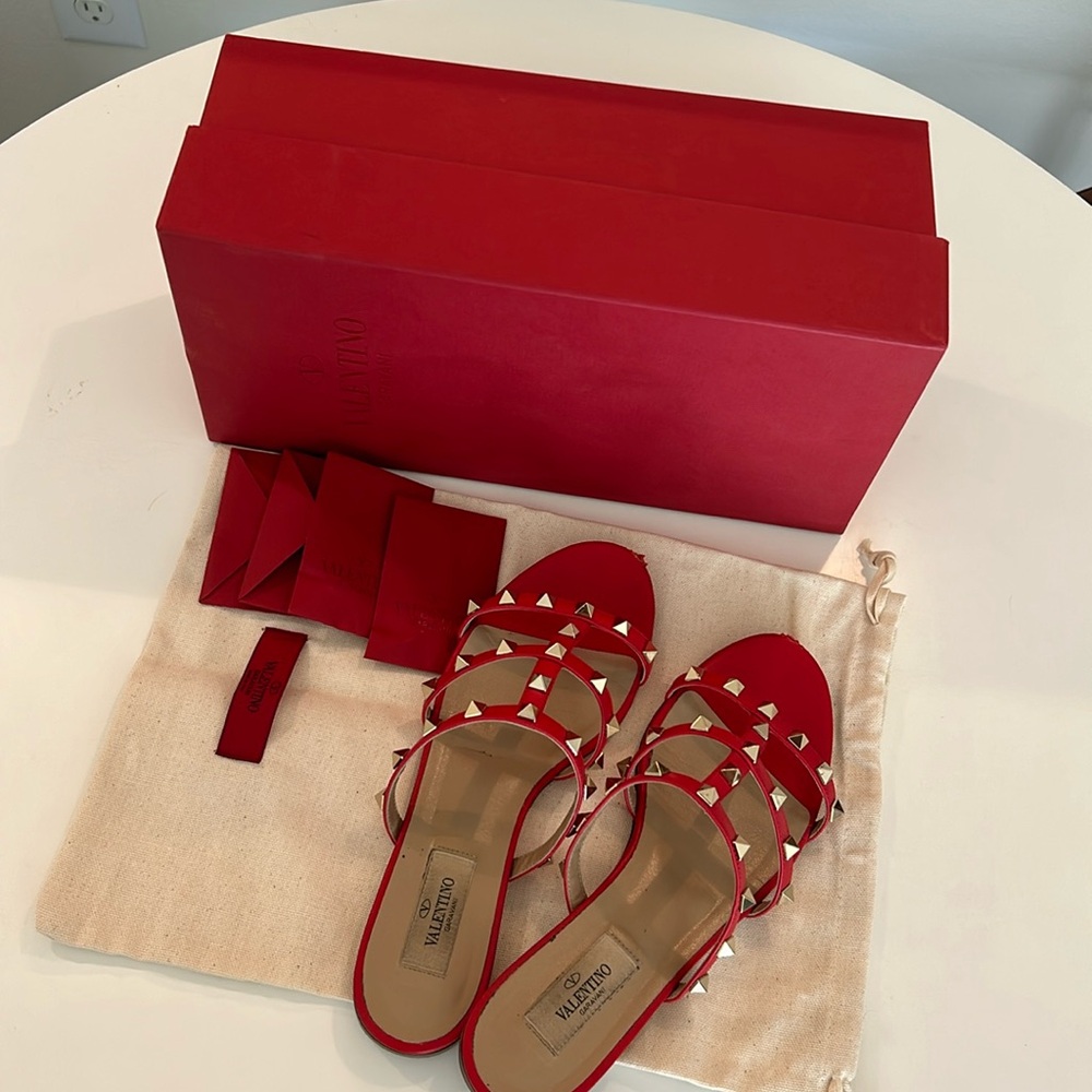 Valentino Rockstud Caged Flat Slide Sandals